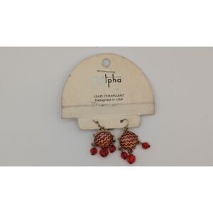 Alpha Chevron Red Dangle Earrings with Beads Boho Retro Fashion Jewelry